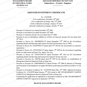 Xin giới thiệu mẫu Bản dịch Giấy chứng nhận đầu tư tiếng Anh được dịch bởi đội ngũ Dịch Thuật SMS. Dịch Thuật SMS có kinh nghiệm phong phú trong lĩnh vực dịch thuật tiếng Anh nói chung và dịch văn bản pháp lý của doanh nghiệp