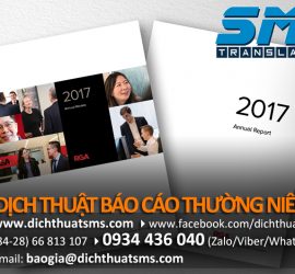 Nhiều năm qua, Dịch Thuật SMS đã giúp các công ty niêm yết hàng đầu Việt Nam dịch thuật báo cáo thường niên (annual report) từ tiếng Việt sang tiếng Anh, tiếng Trung, tiếng Nhật, tiếng Hàn và các ngôn ngữ khác.