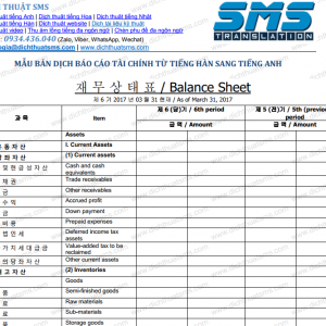 mẫu Bản dịch Báo cáo tài chính tiếng Hàn được dịch sang tiếng Anh