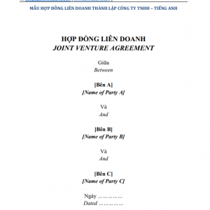 Xin giới thiệu mẫu Hợp đồng liên doanh (thành lập công ty TNHH) (Joint venture agreement) bằng tiếng Anh, Việt và song ngữ Anh-Việt được dịch bởi đội ngũ dịch thuật hợp đồng tiếng Anh của Dịch Thuật SMS.