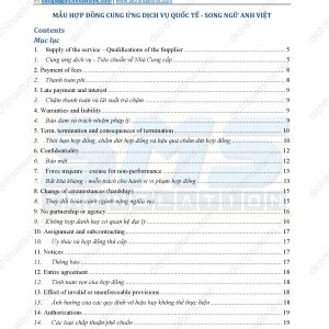 Xin giới thiệu mẫu Hợp đồng cung ứng dịch vụ quốc tế (Contract for International Supply of Services) bằng tiếng Anh, Việt và song ngữ Anh-Việt được dịch thuật chuẩn xác dựa trên hợp đồng mẫu đề xuất của Trung tâm Thương mại Quốc tế (ITC), cơ quan hợp tác chung của Tổ chức Thương mại Thế giới (WTO) và Liên Hợp Quốc.