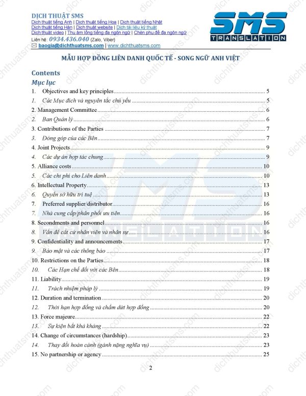 Xin giới thiệu mẫu Hợp đồng liên danh quốc tế (KHÔNG thành lập pháp nhân mới) (International alliance contract) bằng tiếng Anh, Việt và song ngữ Anh-Việt được dịch thuật chuẩn xác dựa trên hợp đồng mẫu đề xuất của Trung tâm Thương mại Quốc tế (ITC), cơ quan hợp tác chung của Tổ chức Thương mại Thế giới (WTO) và Liên Hợp Quốc.