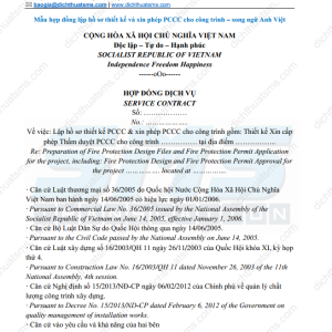 Dịch Thuật SMS xin giới thiệu mẫu Hợp đồng lập hồ sơ thiết kế và xin phép phòng cháy chữa cháy (PCCC) cho công trình, song ngữ Anh-Việt được dịch bởi đội ngũ dịch hợp đồng tiếng Anh chuyên nghiệp của Dịch Thuật SMS.